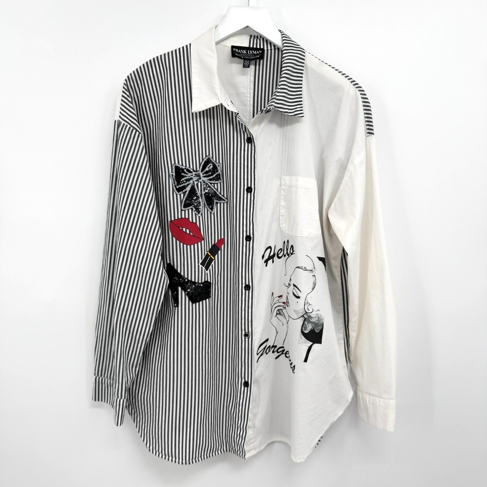 Frank Lyman Tunic Top Shirt Size XL Sequin Fashionista Wearable Pop Art Gallery